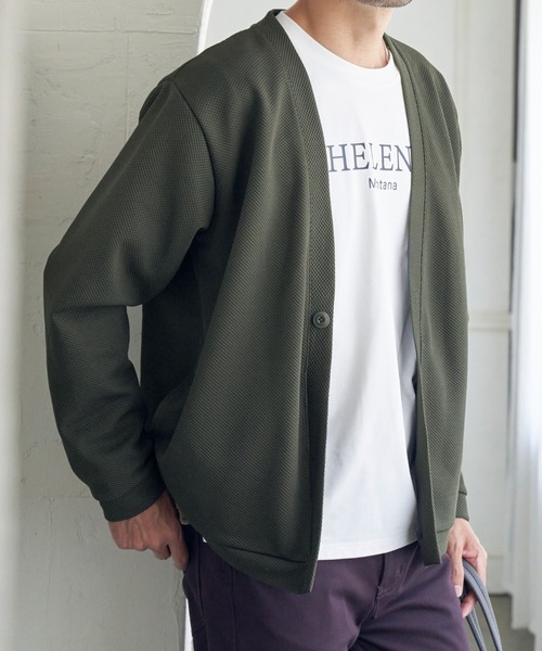 ikka（イッカ）の「パイナップルワンボタンカーディガン（カーディガン/ボレロ・メンズ・ブラック/オリーブ/ネイビー/ベージュ・M/L/XL/S）」の3枚目の写真