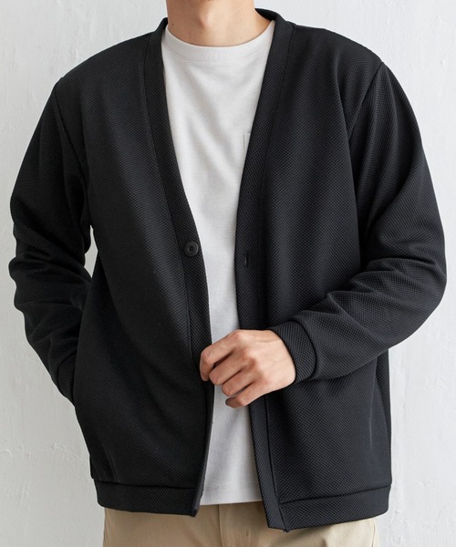 ikka（イッカ）の「パイナップルワンボタンカーディガン（カーディガン/ボレロ・メンズ・ブラック/オリーブ/ネイビー/ベージュ・M/L/XL/S）」の2枚目の写真