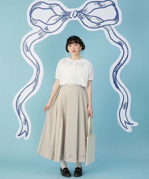 miolite(ミオライト)の「リボン付き プリーツ スカート miolite(スカート・レディース・ベージュ/グレー・M)」の3枚目の写真
