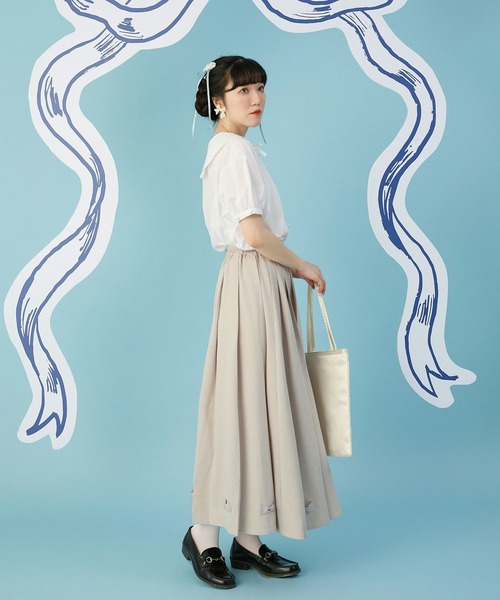 miolite(ミオライト)の「リボン付き プリーツ スカート miolite(スカート・レディース・ベージュ/グレー・M)」の5枚目の写真