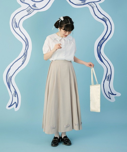 miolite(ミオライト)の「リボン付き プリーツ スカート miolite(スカート・レディース・ベージュ/グレー・M)」の6枚目の写真