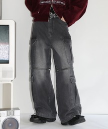 MSG | 12oz オーバーサイズワイドバギーストレート 2wayメタルZIPカーゴデニムパンツ(デニムパンツ)