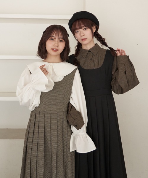 INTER FACTORY(インターファクトリー)の「mero - 前後2wayプリーツジャンパースカート made in INTER FACTORY(ジャンパースカート・レディース・ブラック/ブラウン・FREE)」の7枚目の写真