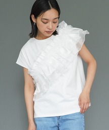 異素材アシメフリルTシャツ