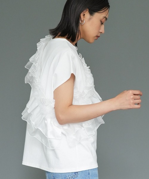 mili an deni(ミリアンデニ)の「異素材アシメフリルTシャツ(Tシャツ/カットソー・レディース・チャコールグレー/オフホワイト・M)」の5枚目の写真