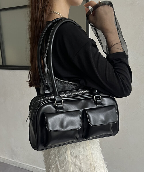 Thevon（ゼボン）の「アウトポケットハンドルトート（ボストンバッグ・レディース・ブラック/ブラウン/レッド系その他・FREE）」の2枚目の写真