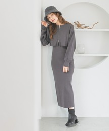 mysty woman | ダブルZIPニットカーディガン*ノースリーブワンピース2 144059(ワンピース)