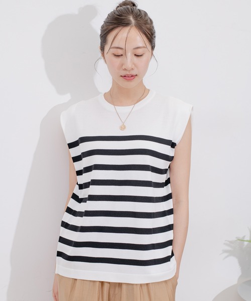 Jayro(ジャイロ)の「脇タックノースリーブニットプルオーバー(Tシャツ/カットソー・レディース・ホワイト系その他/ホワイト系その他2/ブルー/ブラック・M)」の20枚目の写真