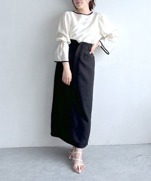 【新品タグ付き】mysty woman バイカラー2WAYブラウス　ブルーグレー バイカラー2WAYブラウス 150058（シャツ/ブラウス）｜mysty