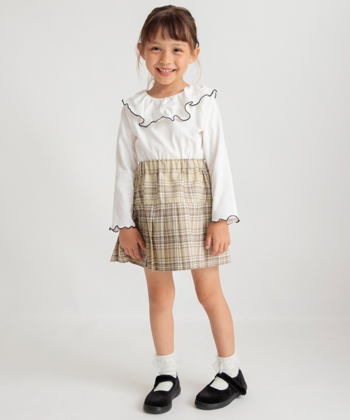 BRANSHES（ブランシェス）の「【おそろい】チェックプリーツスカート（スカート・キッズ・ベージュ/ブルー・140/150/90/100/110/120/130）」の2枚目の写真