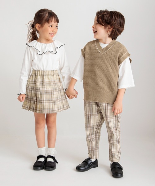 BRANSHES（ブランシェス）の「【おそろい】チェックプリーツスカート