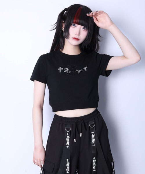 Amilige（アミリージュ）の「ラインストーンくぎベアチビTシャツ（Tシャツ/カットソー・レディース・ブラック/ホワイト・FREE）」の7枚目の写真