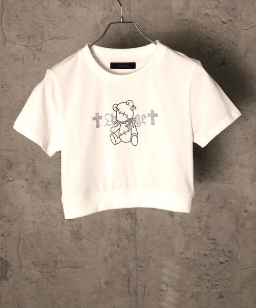 Amilige（アミリージュ）の「ラインストーンくぎベアチビTシャツ（Tシャツ/カットソー・レディース・ブラック/ホワイト・FREE）」の3枚目の写真