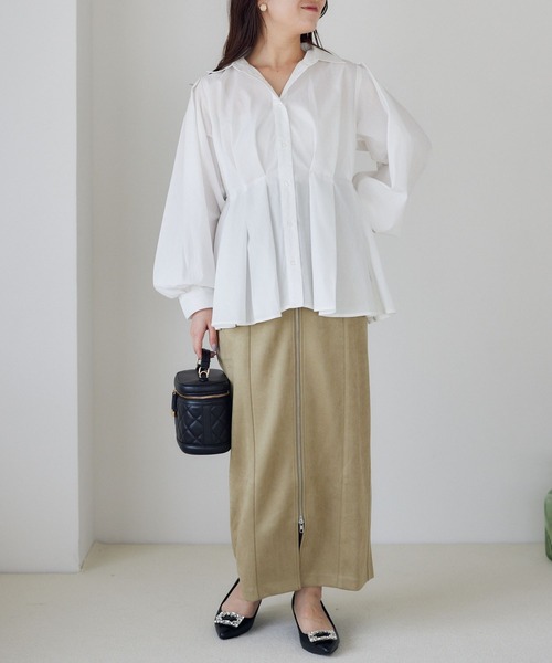 mysty woman(ミスティウーマン)の「スエードライクzipナロースカート 149762(スカート・レディース・グリーン/ベージュ/チャコールグレー・FREE)」の7枚目の写真