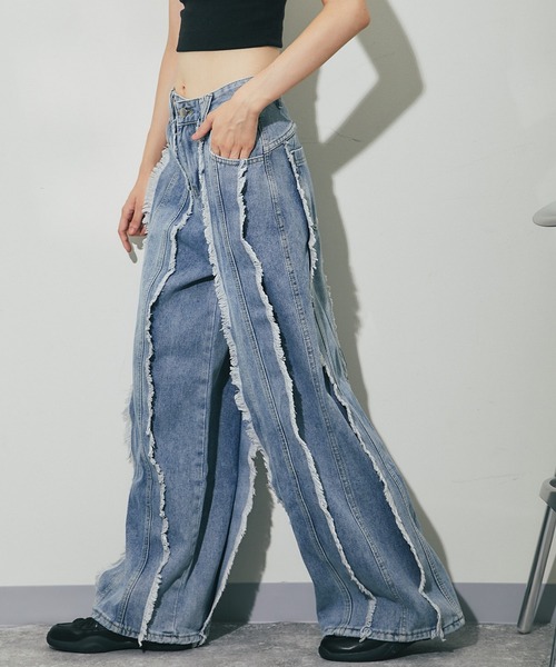 フリンジ加工ワイドデニムパンツ（デニムパンツ）｜ANOTHER S（アナザーエス）