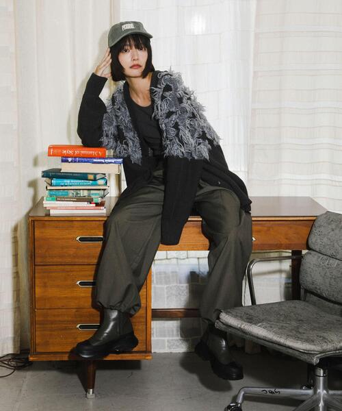 KBF（ケイビーエフ）の「ジャガードフリンジカーディガン（カーディガン/ボレロ・レディース・カーキ/ブラック/ブルー/アイボリー・ONE）」の9枚目の写真