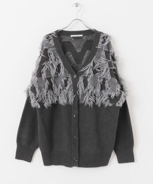 KBF（ケイビーエフ）の「ジャガードフリンジカーディガン（カーディガン/ボレロ・レディース・カーキ/ブラック/ブルー/アイボリー・ONE）」の6枚目の写真