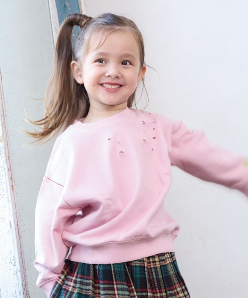 BIG FIELD（ビッグフィールド）の「無地ダメージスウェット（スウェット・キッズ・チャコール/ピンク/キャメル・90/100/110/120/130/140/150）」の3枚目の写真