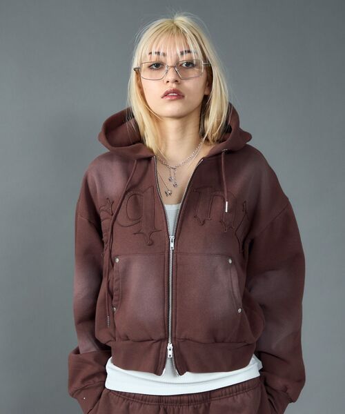 B'z ジップパーカー 新色追加【sqnz（エスキュンズ）】sqnz washed wappen zip p/k