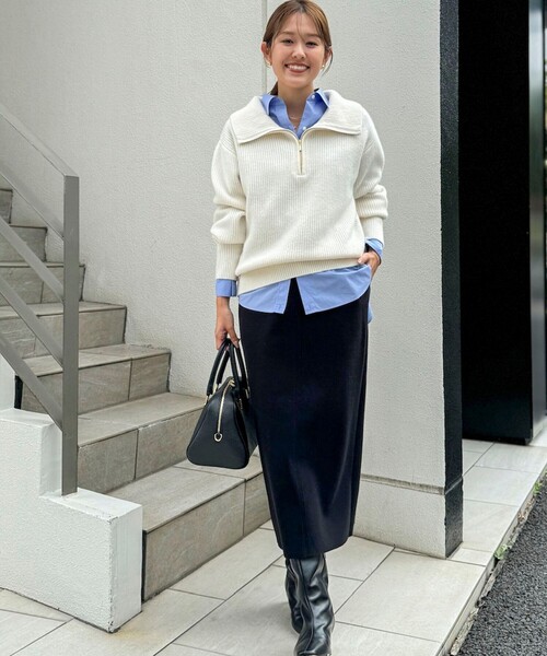 NOLLEY’S Sophi(ノーリーズソフィ)の「片畦ハーフジッププルオーバーニット(ニット/セーター・レディース・ダークネイビー/オフホワイト/グレー・38)」の18枚目の写真