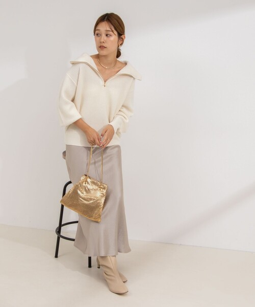 NOLLEY’S Sophi(ノーリーズソフィ)の「片畦ハーフジッププルオーバーニット(ニット/セーター・レディース・ダークネイビー/オフホワイト/グレー・38)」の10枚目の写真