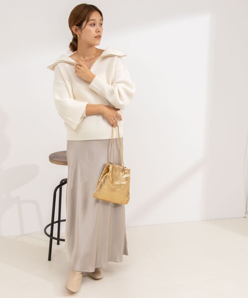 NOLLEY’S Sophi(ノーリーズソフィ)の「片畦ハーフジッププルオーバーニット(ニット/セーター・レディース・ダークネイビー/オフホワイト/グレー・38)」の4枚目の写真