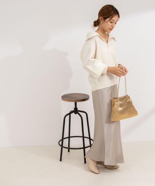 NOLLEY’S Sophi(ノーリーズソフィ)の「片畦ハーフジッププルオーバーニット(ニット/セーター・レディース・ダークネイビー/オフホワイト/グレー・38)」の5枚目の写真