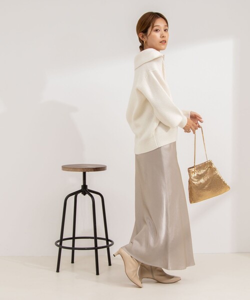 NOLLEY’S Sophi(ノーリーズソフィ)の「片畦ハーフジッププルオーバーニット(ニット/セーター・レディース・ダークネイビー/オフホワイト/グレー・38)」の7枚目の写真