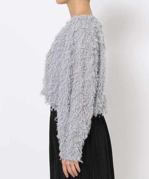 mysty woman(ミスティウーマン)の「フラッフィーVネックロングスリーブニット 232601(カーディガン/ボレロ・レディース・グレイッシュブルー/アイボリー/ブラック・FREE)」の11枚目の写真
