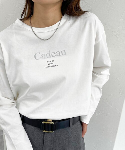 fredy emue（フレディエミュ）の「箔プリントシルケットロンTシャツ（Tシャツ/カットソー・レディース・ライトグレー/チャコールグレー/オフホワイト・38）」の2枚目の写真