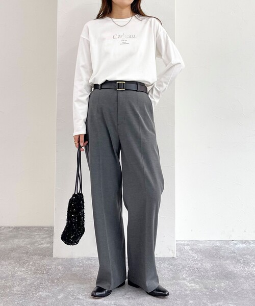 fredy emue（フレディエミュ）の「箔プリントシルケットロンTシャツ（Tシャツ/カットソー・レディース・ライトグレー/チャコールグレー/オフホワイト・38）」の4枚目の写真