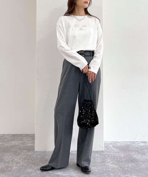 fredy emue（フレディエミュ）の「箔プリントシルケットロンTシャツ（Tシャツ/カットソー・レディース・ライトグレー/チャコールグレー/オフホワイト・38）」の5枚目の写真