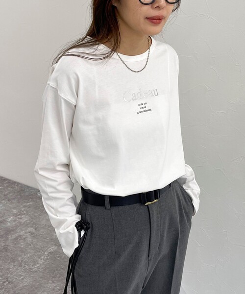 fredy emue（フレディエミュ）の「箔プリントシルケットロンTシャツ（Tシャツ/カットソー・レディース・ライトグレー/チャコールグレー/オフホワイト・38）」の9枚目の写真