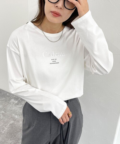 fredy emue（フレディエミュ）の「箔プリントシルケットロンTシャツ（Tシャツ/カットソー・レディース・ライトグレー/チャコールグレー/オフホワイト・38）」の14枚目の写真