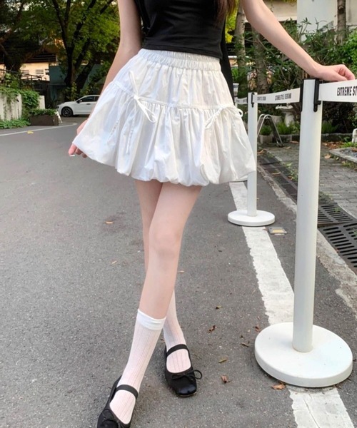 PHER  リボン ミニスカート 2colors ハーフプリーツリボンミニスカート[品番：FROW0001517]｜by muni