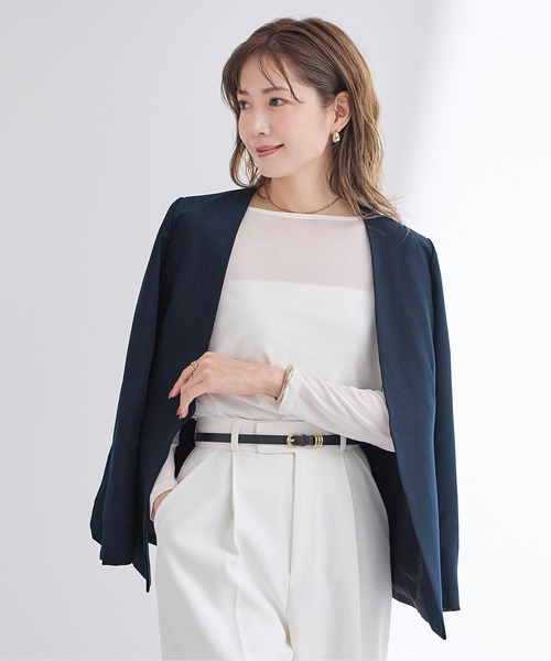 UR'S(ユアーズ)の「ベーシックカラーレスジャケット(ノーカラージャケット・レディース・ダークネイビー/グレイッシュベージュ/ブラック・L/M/S)」の18枚目の写真