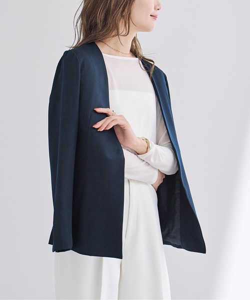 UR'S(ユアーズ)の「ベーシックカラーレスジャケット(ノーカラージャケット・レディース・ダークネイビー/グレイッシュベージュ/ブラック・L/M/S)」の16枚目の写真