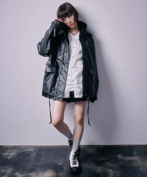 SEN TOKYO(セントーキョー)の「ビッグシルエットレザージャケット(ライダースジャケット・レディース・ブラック・M/L)」の5枚目の写真