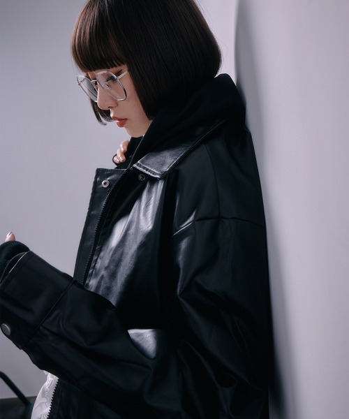 SEN TOKYO(セントーキョー)の「ビッグシルエットレザージャケット(ライダースジャケット・レディース・ブラック・M/L)」の7枚目の写真