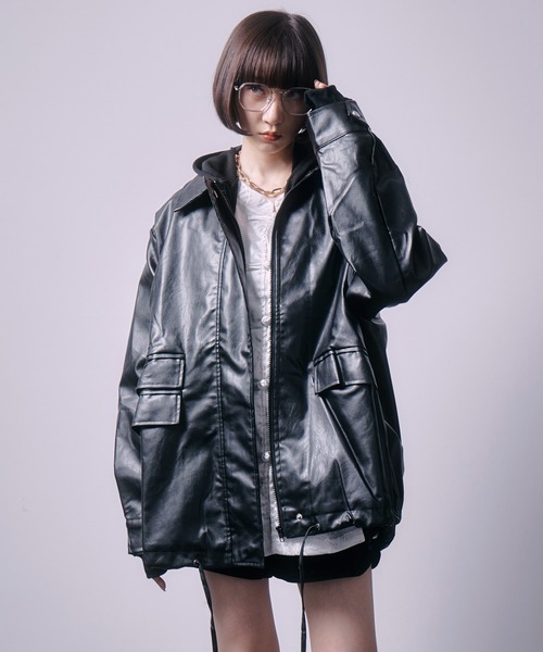 SEN TOKYO(セントーキョー)の「ビッグシルエットレザージャケット(ライダースジャケット・レディース・ブラック・M/L)」の11枚目の写真