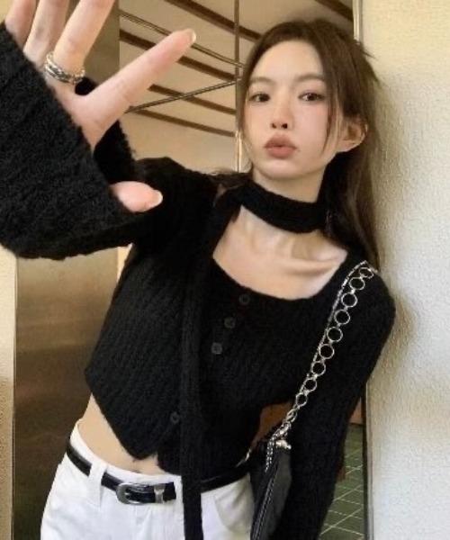 LADY LIKE(レディライク)の「ストール付きショートカーディガン2点セット(Tシャツ/カットソー・レディース・ピンク/マスタード/ベージュ/グレー/ブラック・M)」の2枚目の写真