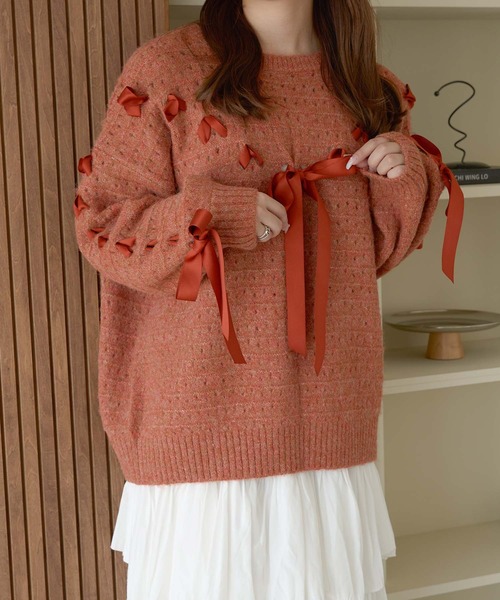 Ambre Neige（アンブルネージュ）の「lace up ribbon knit