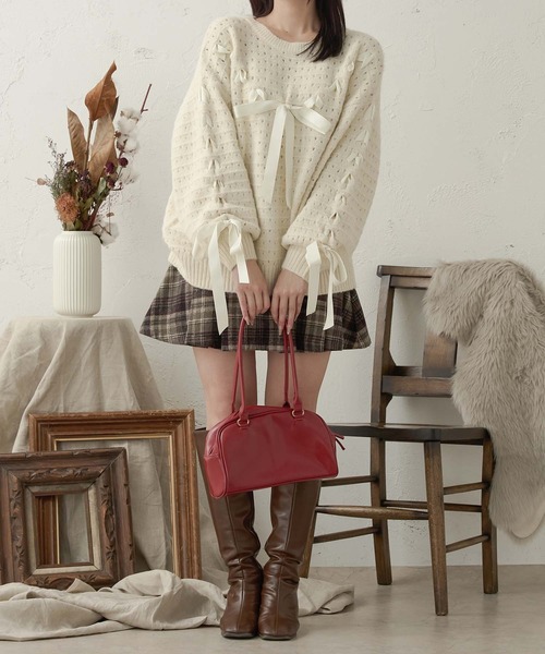 Ambre Neige(アンブルネージュ)の「lace up ribbon knit / レースアップリボンニット(ニット/セーター・レディース・オレンジ/ピンク/アイボリー・FREE)」の6枚目の写真