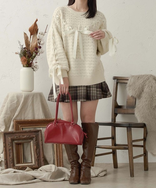 Ambre Neige(アンブルネージュ)の「lace up ribbon knit / レースアップリボンニット(ニット/セーター・レディース・オレンジ/ピンク/アイボリー・FREE)」の13枚目の写真
