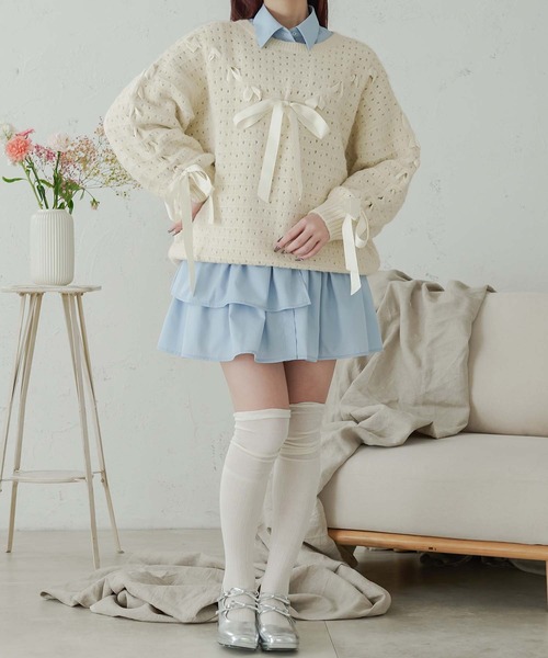 Ambre Neige(アンブルネージュ)の「lace up ribbon knit / レースアップリボンニット(ニット/セーター・レディース・オレンジ/ピンク/アイボリー・FREE)」の10枚目の写真