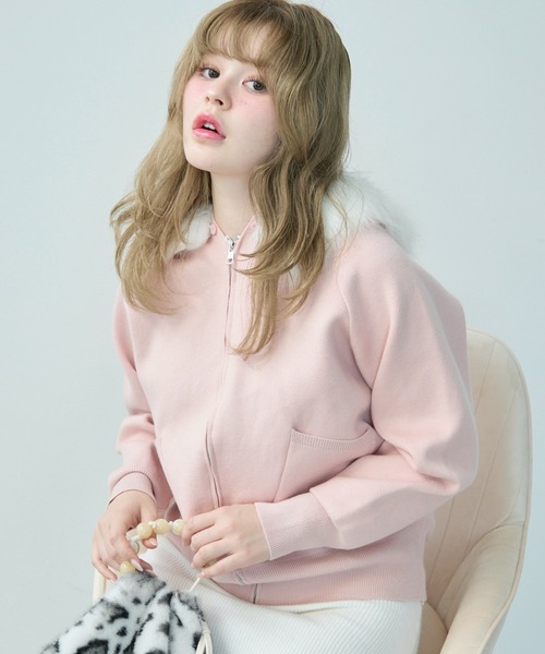 ピンク ファー風 長袖セーター ボタン付き　THE TOE 新品未使用 フェイクファー襟取り外し可能ニットジャケット - ピンク | ZARA Japan