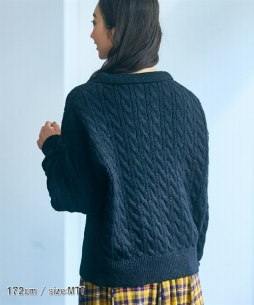 slattgir(スラットジール)の「高身長 スキッパー衿ケーブル編ニットプルオーバー(トールサイズ)Essenave(ニット/セーター・レディース・ブラウン/ブラック・5L/4L/3L/LL/L/M)」の10枚目の写真