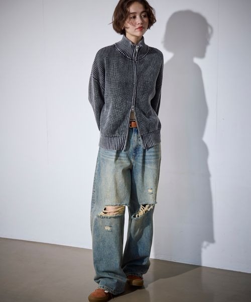 《UNISEX》ピグメントZIPニット(ニット/セーター)|PBLIM(ページボーイリム) 《UNISEX》ピグメントZIPニット(ニット/セーター)|PBLIM(ページボーイリム)
