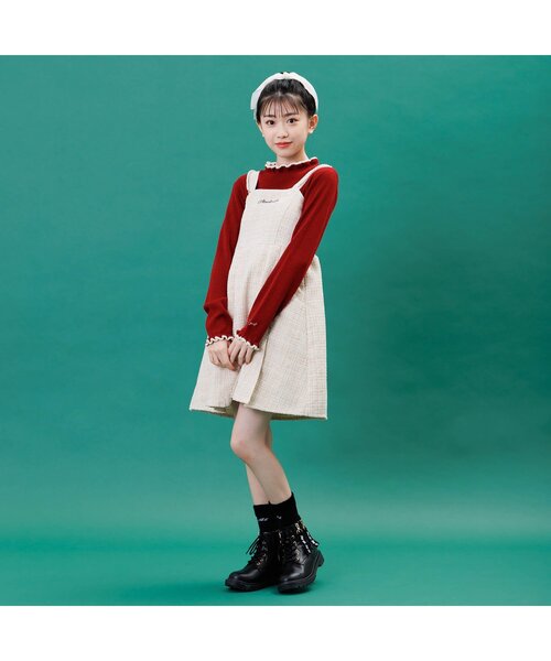 algy（アルジー）の「パールストラップワンピ&リブニットセット（ワンピース・キッズ・ミント/ピンク/アイボリー・XX-SMALL/X-SMALL/SMALL/MEDIUM）」の4枚目の写真