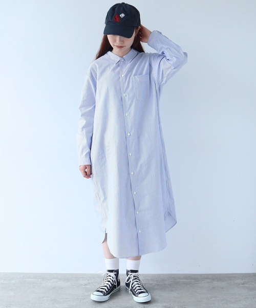 bulle de savon（ビュルデサボン）の「●oxford basic shirt ワンピース（シャツワンピース・レディース・ピンク/ホワイト/ストライプ・FREE）」の3枚目の写真
